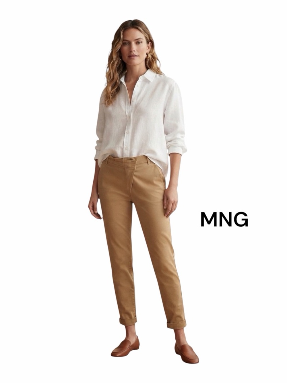 MNG by Mango Collection Khaki Chino Pants 6 Beige Tan Tapered Work Office
